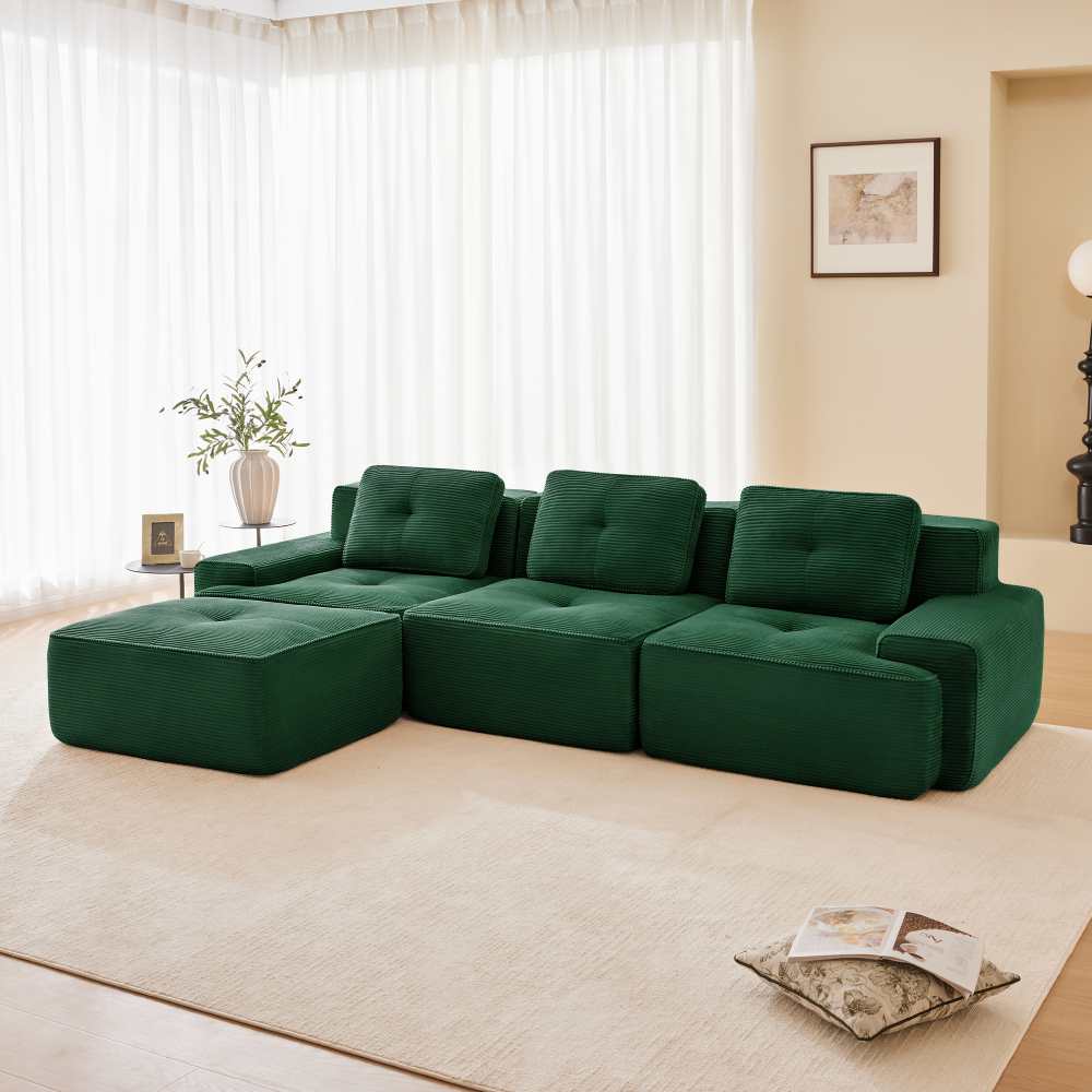 Sofa Cloud Modulsofa w kształcie litery L bez oparcia i pufy – 3-osobowa sofa z kordu, przyjazna dla zwierząt, nie wymaga montażu