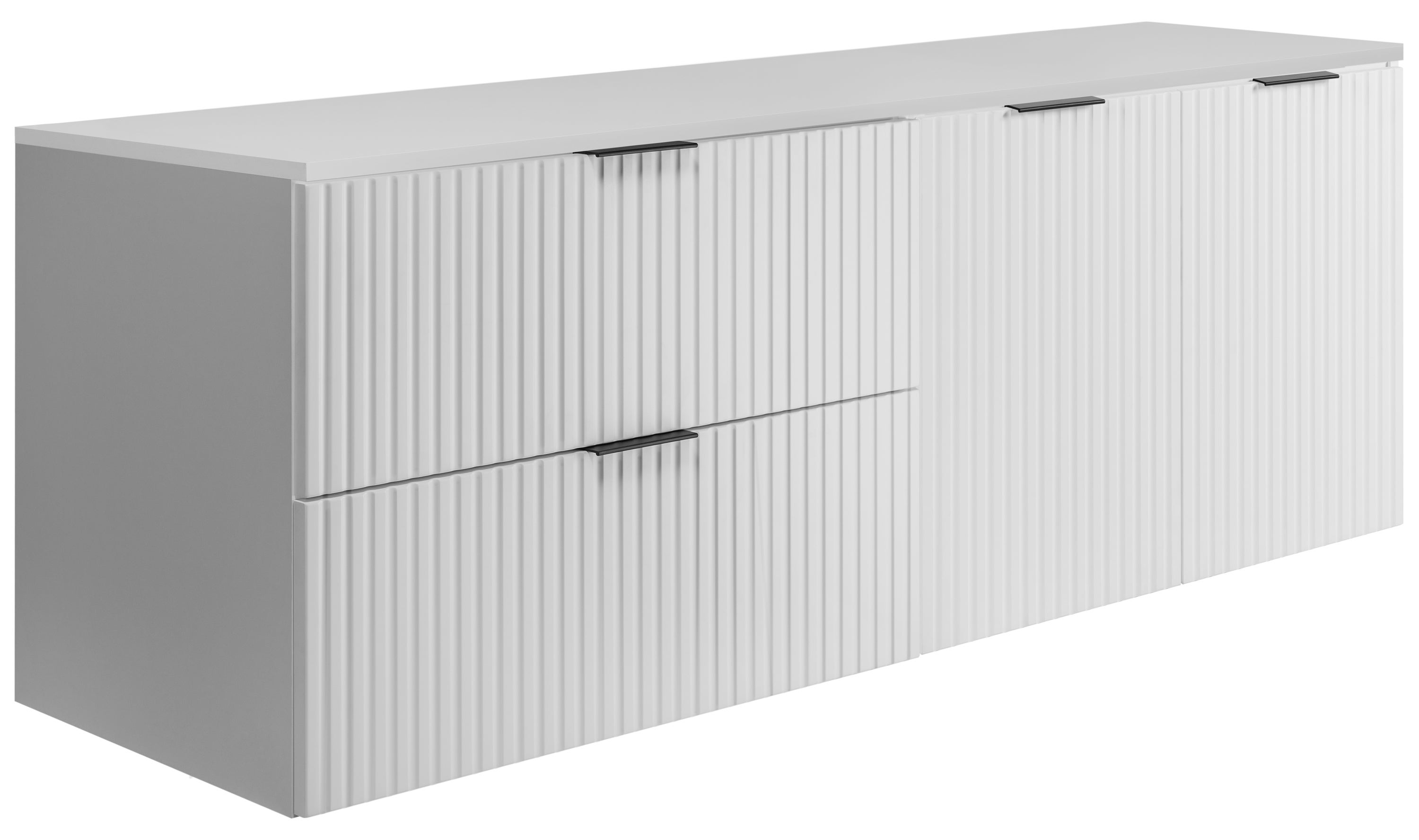 Zestaw łazienkowy: szafka z szufladami i szafka z drzwiami, 57×46×160 cm, kolor: biały, uchwyt czarny