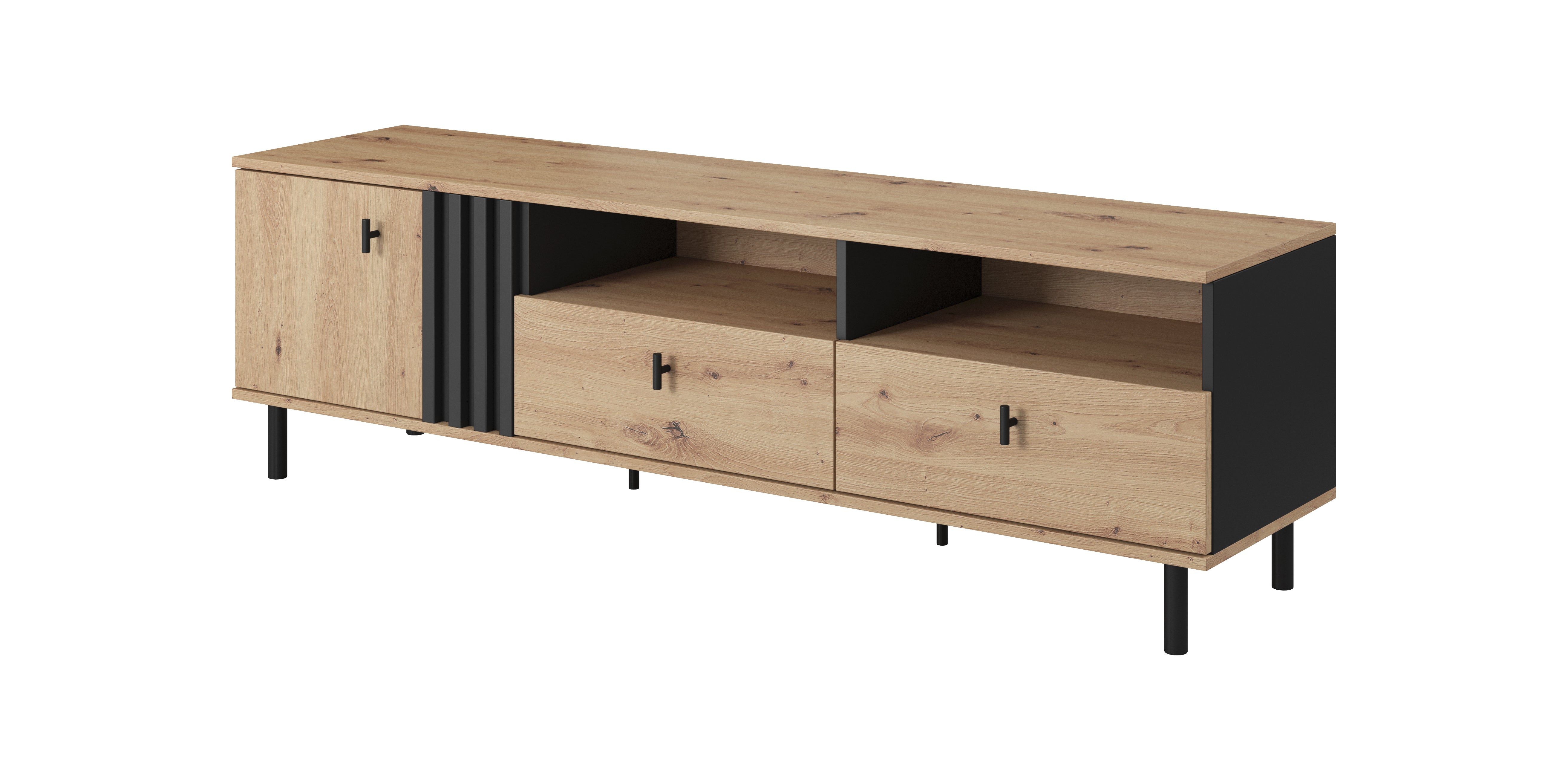 Szafka RTV, Dąb Artisan + Czarny Antracyt, 165,1 x 49,2 x 40 cm