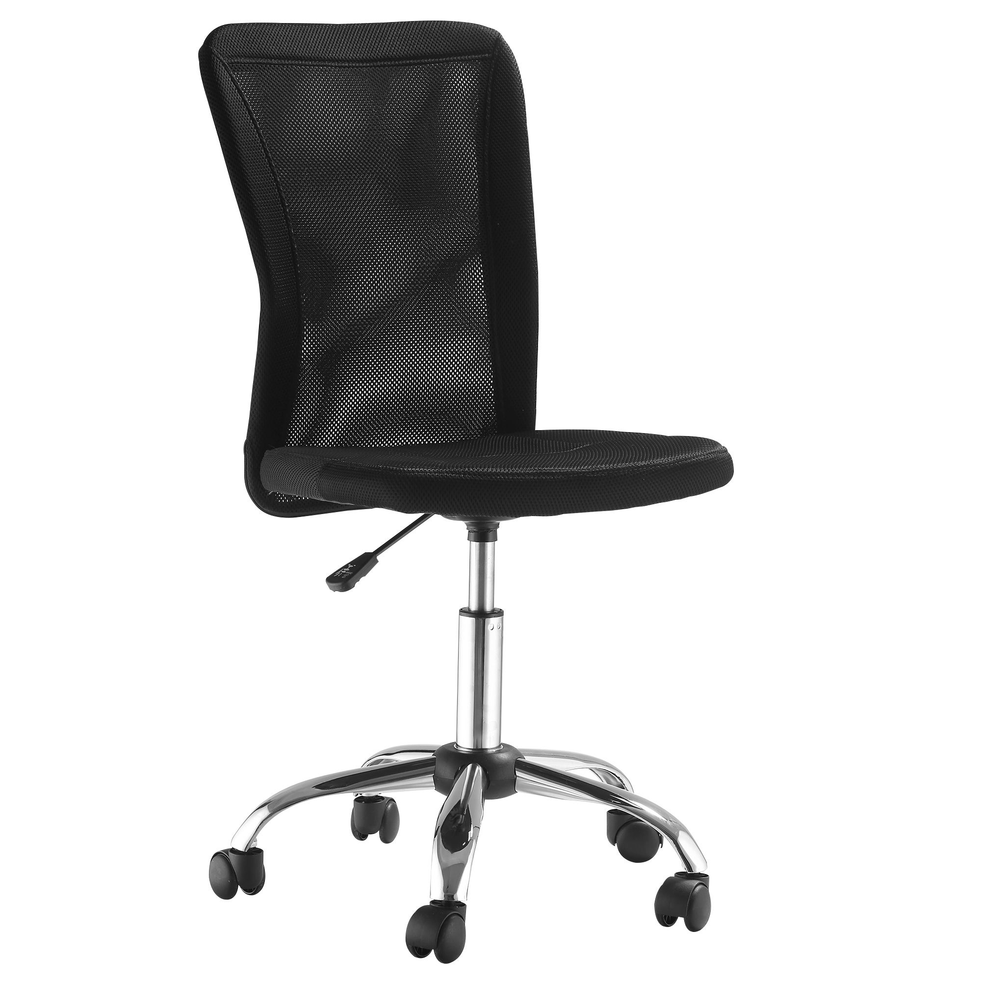 Ergonomiczny fotel biurowy bez podłokietników, wykonany z przewiewnej siatki, z regulacją wysokości i 5 kółkami, 43 x 58 x 90-100 cm, czarny