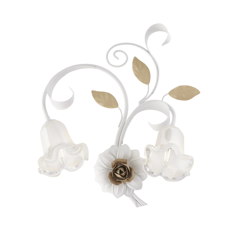 Applique in ferro laccato bianco shabby 2 luci H.47 - L.42 - P.20