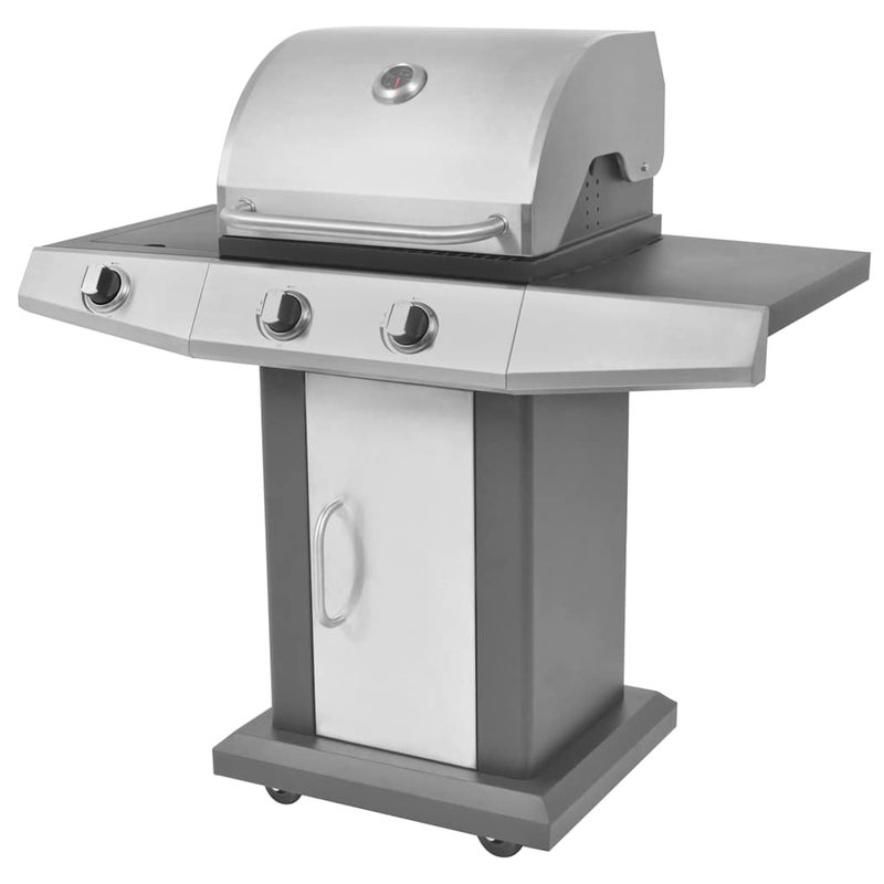 Grill Gazowy z Palnikiem z Wężem Stalowy Srebrny do Ogrodu