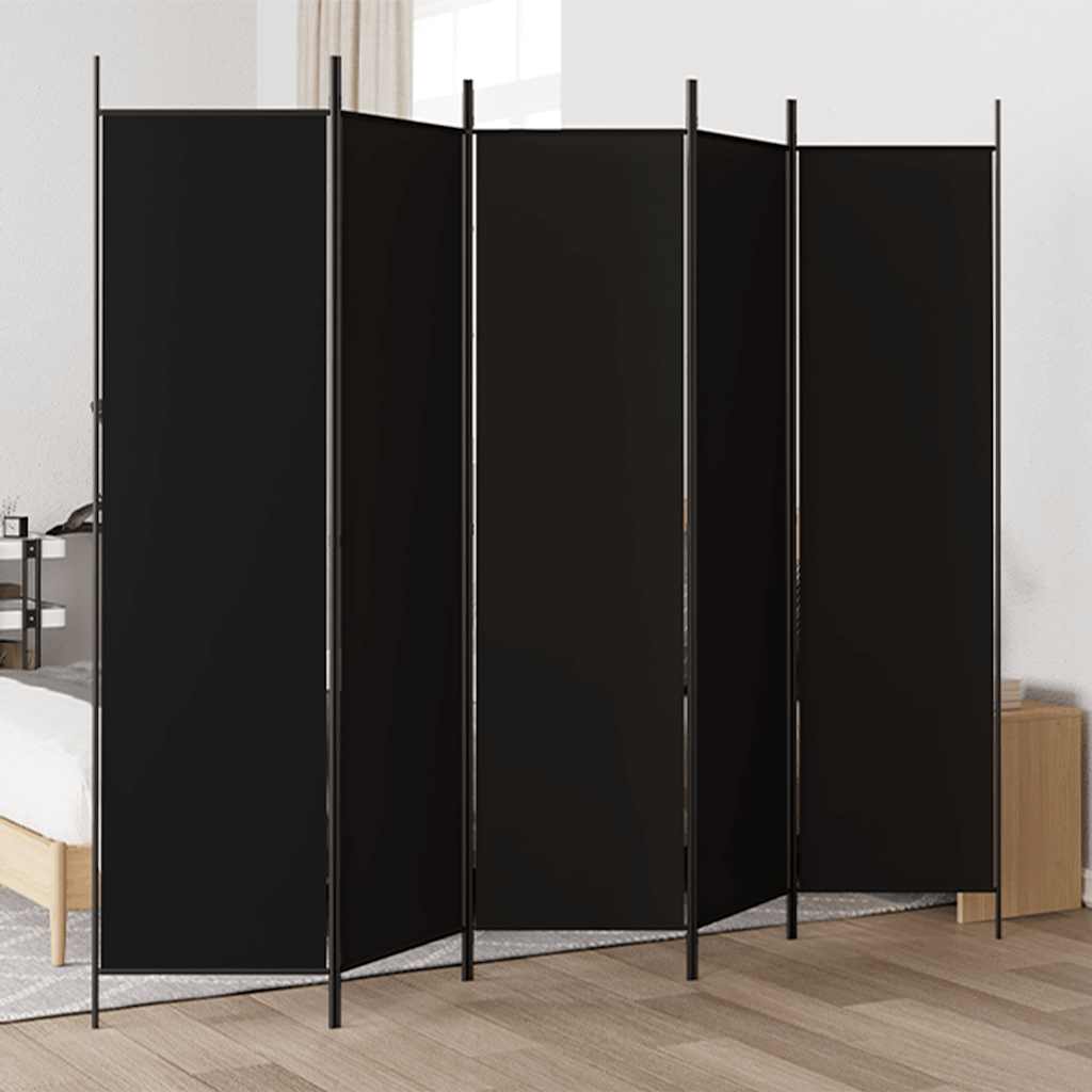 Parawan 5-panelowy, czarny, 250x200 cm, tkanina vidaXL