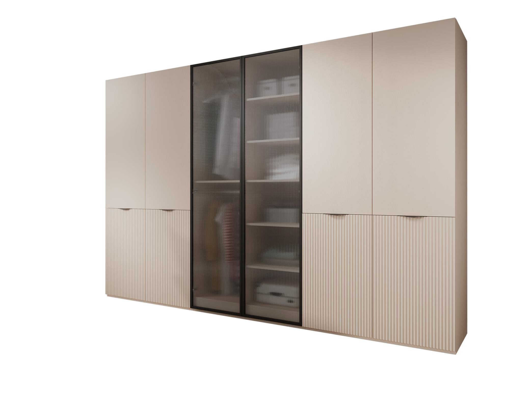 Zestaw 3 szaf modułowych SANDBOX 2X NOVA Beż + FLUTES – 18 półek, 6 drążków, elegancki design, funkcjonalność