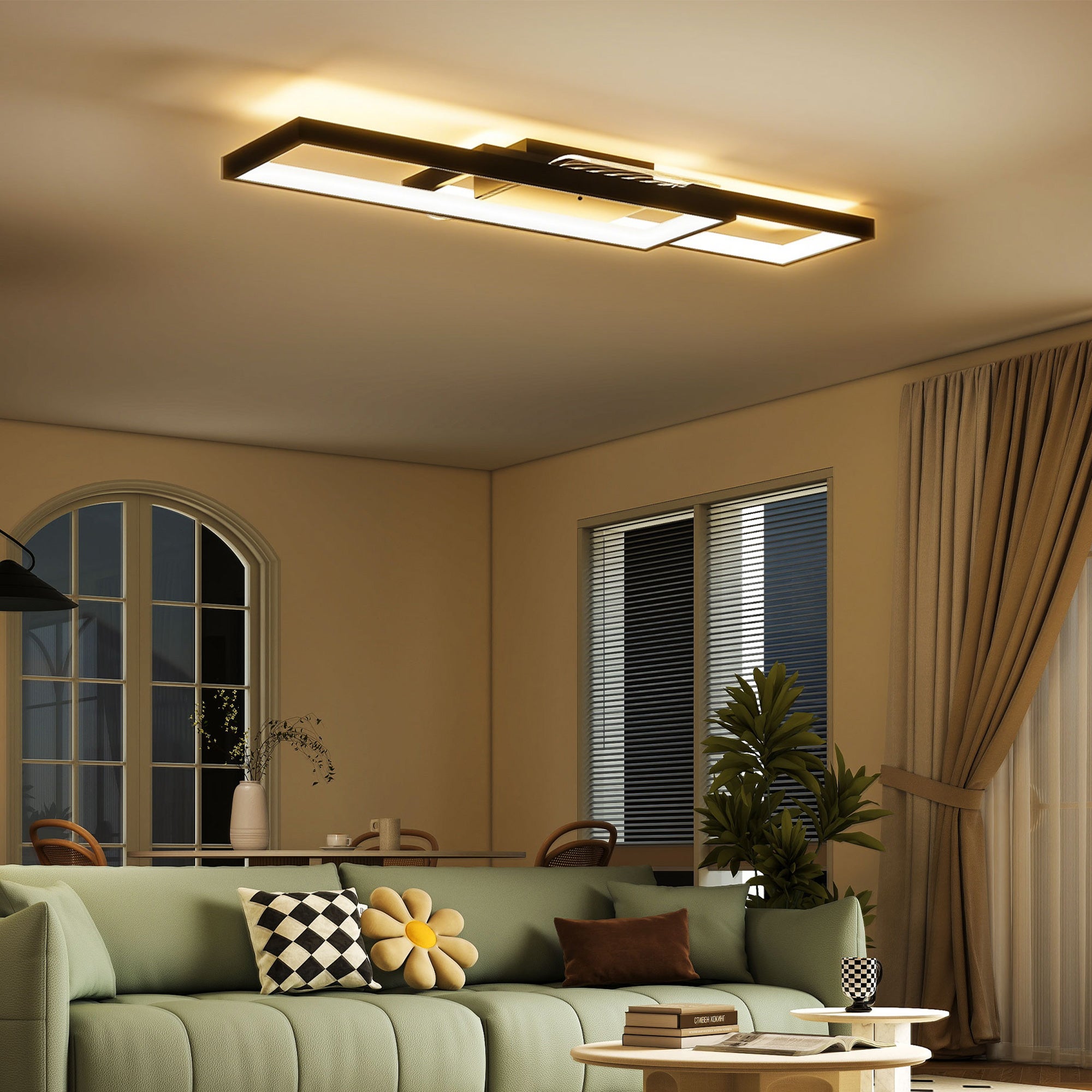 Ściemnialna lampa sufitowa LED 3000-6000K z pilotem i przełącznikiem, 70x30 cm, czarna