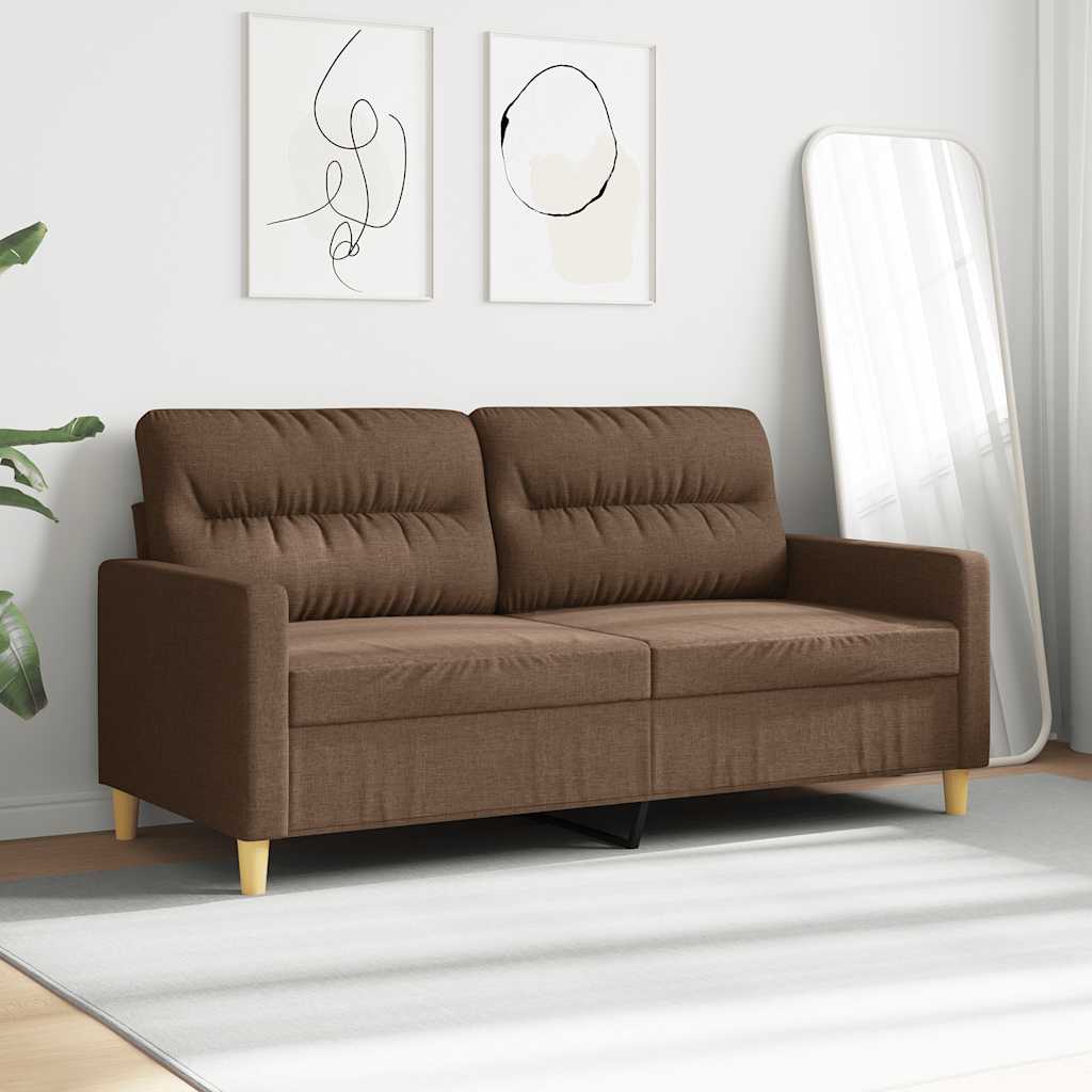 Sofa 2-osobowa, brązowa, 140 cm, tapicerowana tkaniną