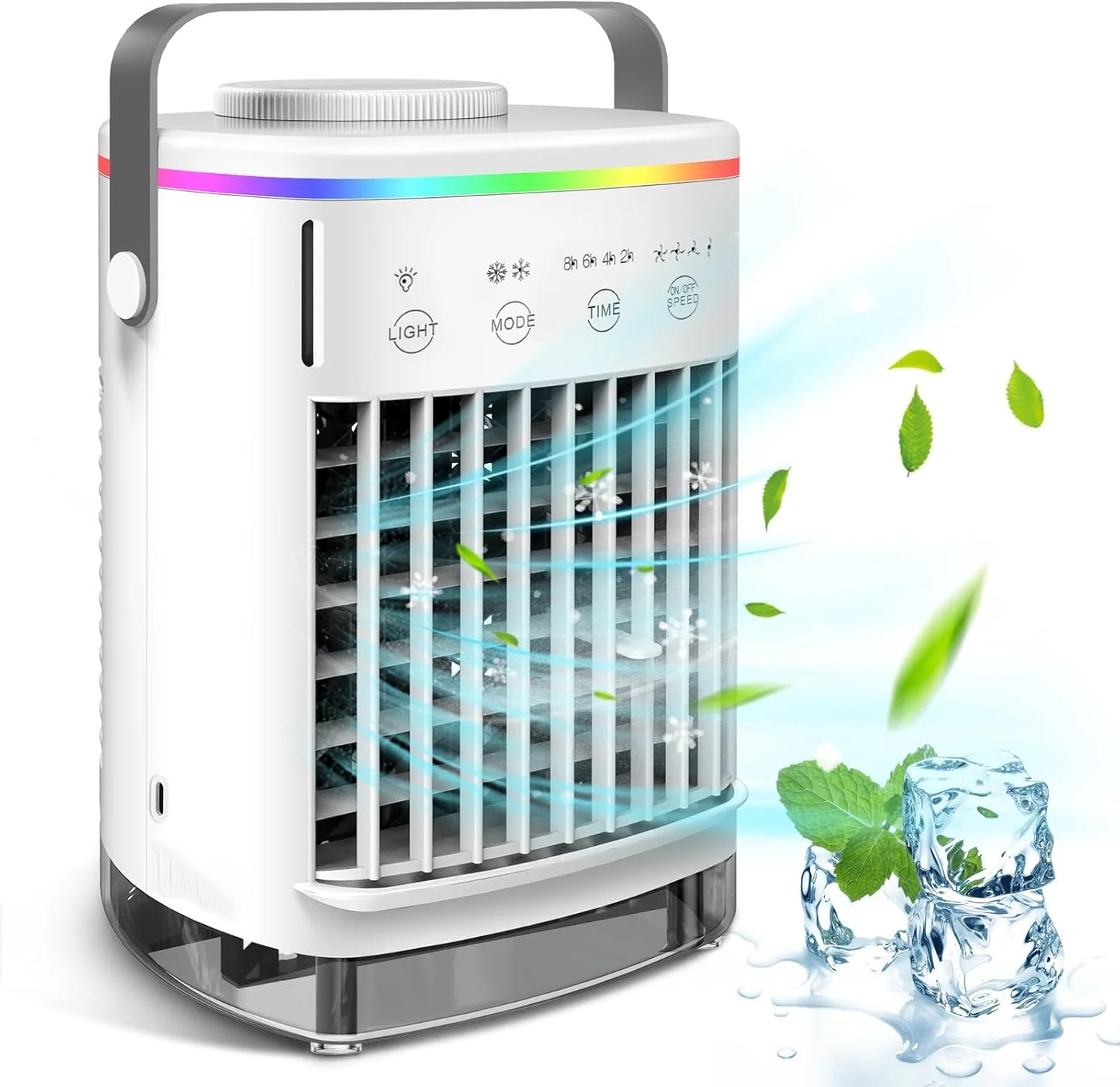 Przenośny klimatyzator - Mini wentylator USB - ze zbiornikiem na wodę o pojemności 700 ml do domu, biura i kamperów