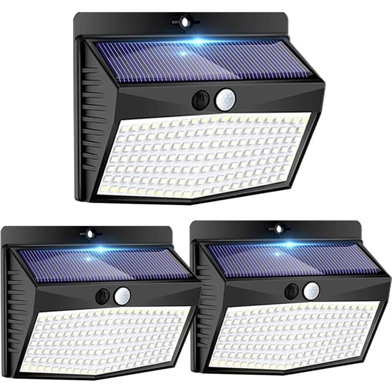 Lampa solarna z czujnikiem ruchu do użytku na zewnątrz – zestaw 3 sztuk – 138 wodoodpornych diod LED – 3 tryby oświetlenia – (białe światło)