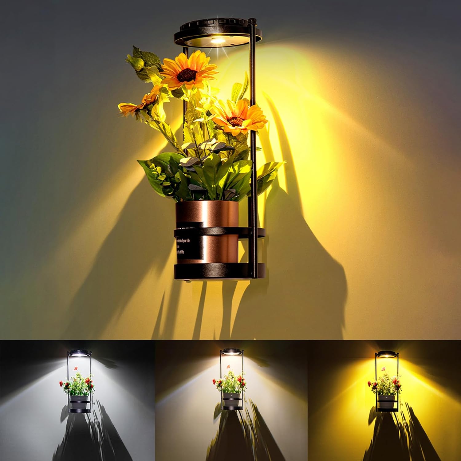 Lampa solarna stojąca z podstawką na rośliny, 3 temperatury barwowe, lampa ścienna solarna z doniczką