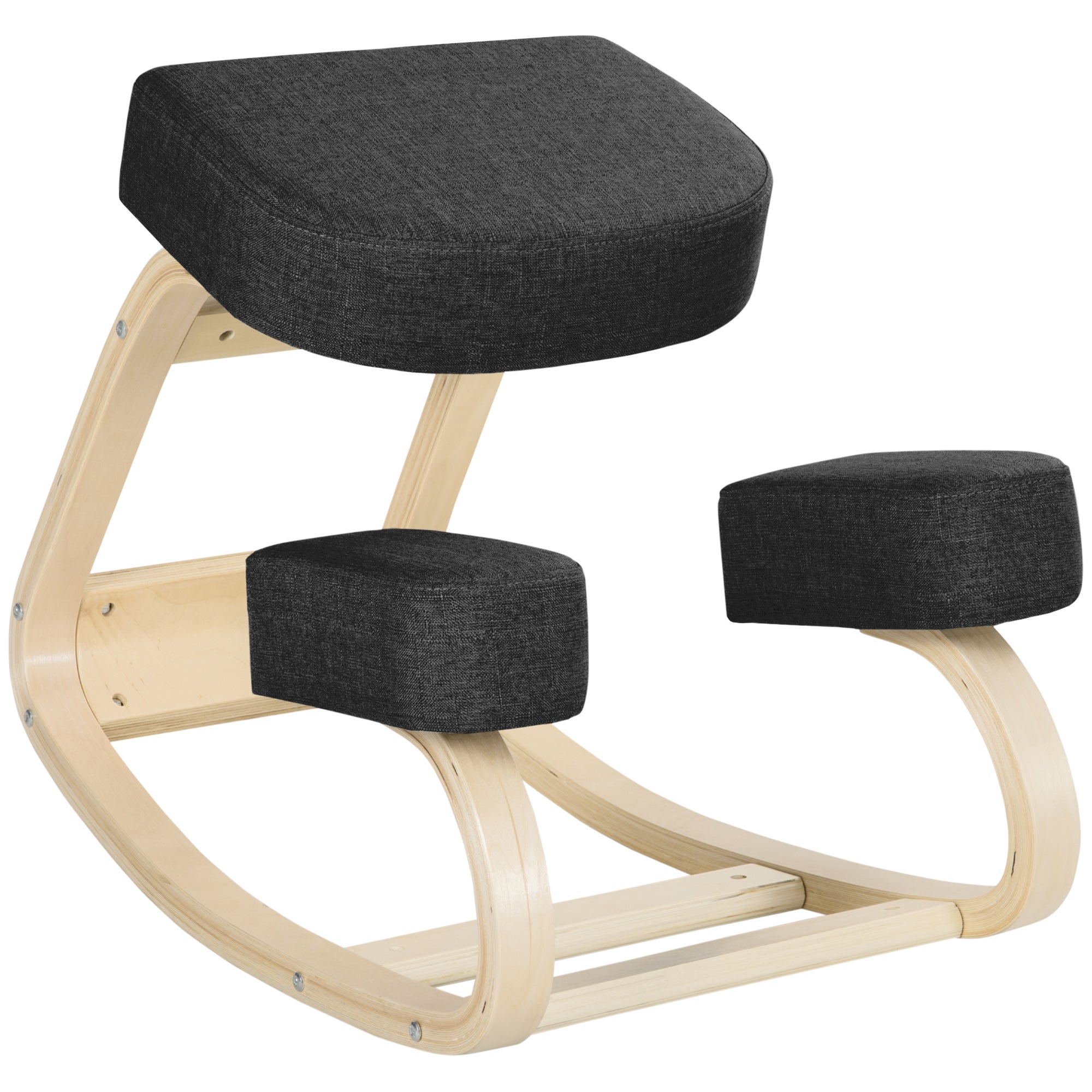 Krzesło klęczące, ergonomiczny stołek, tapicerowany stołek dla zdrowej postawy, drewno brzozowe, nośność 120 kg, kolor czarny