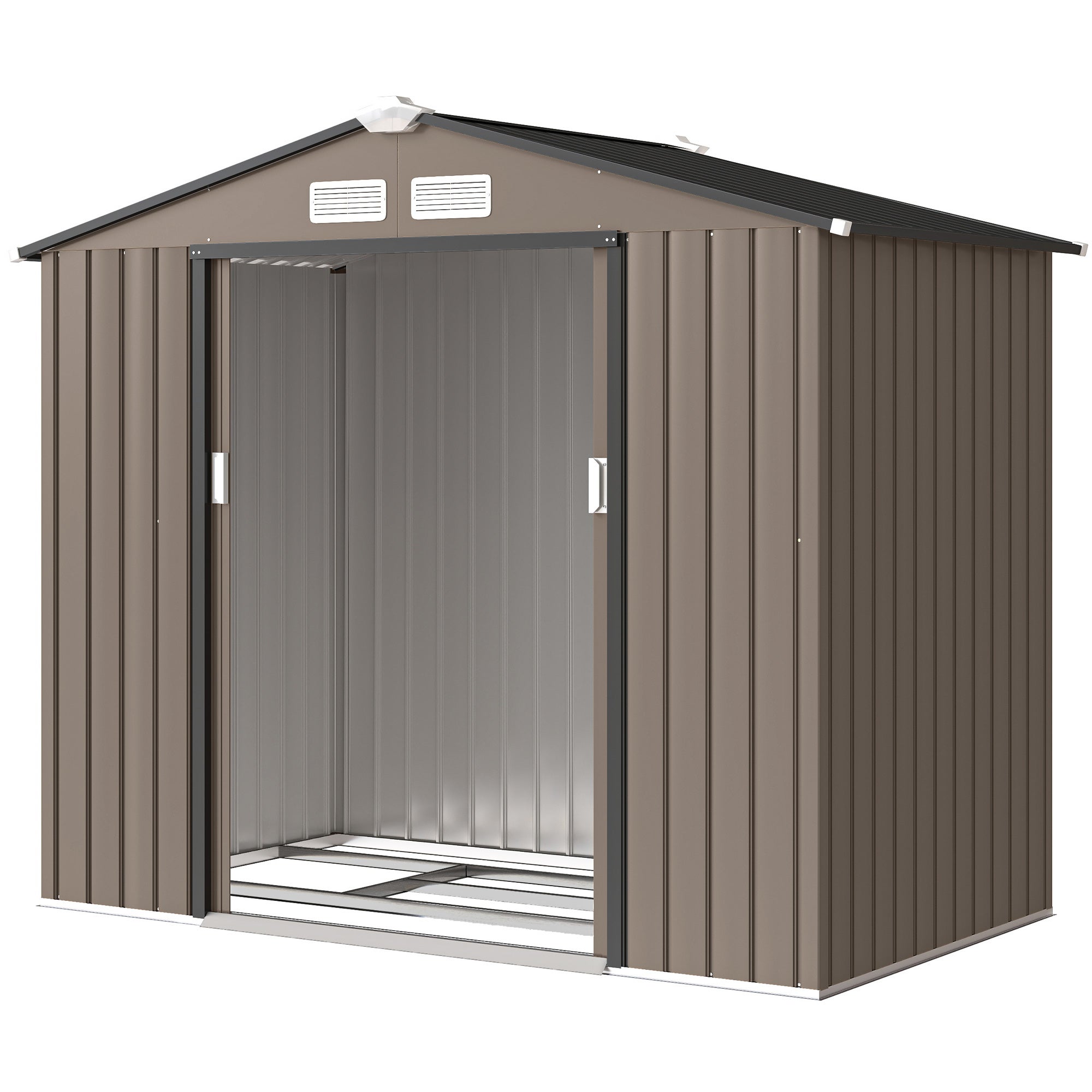 Domek ogrodowy 2,77 m², jednostka do przechowywania w ogrodzie, wymiary: 213 dł. x 130 szer. x 185 wys. cm, drzwi przesuwne, brązowa stal