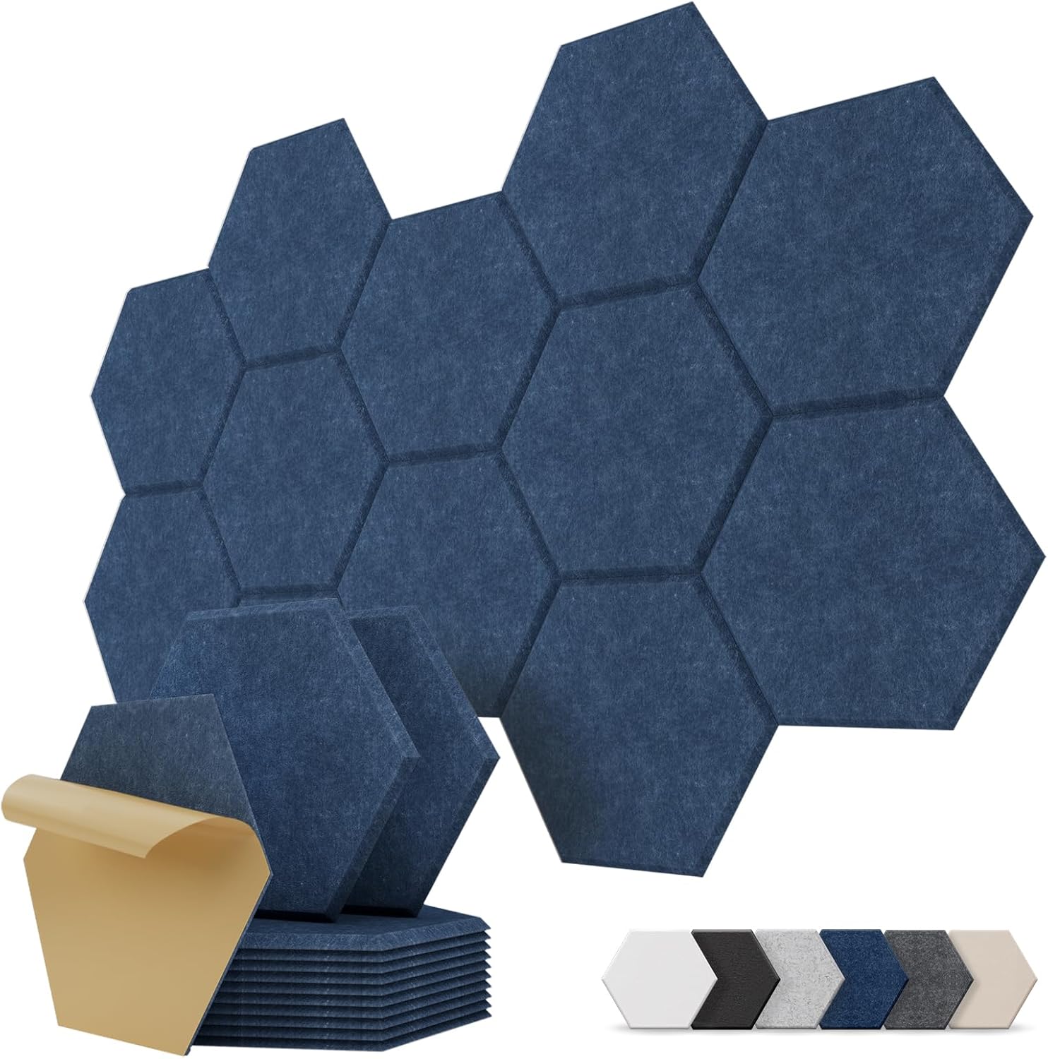 Samoprzylepne panele akustyczne o kształcie sześciokąta, opakowanie 12 sztuk, panel akustyczny o wysokiej gęstości, 30 x 26 x 0,9 cm, kolor ciemnonie