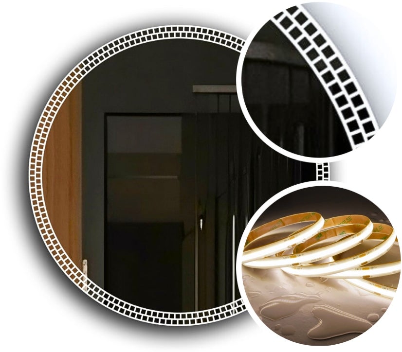 Lustro 70 cm Led Okrągłe Podświetlane + Wodoodporne Ledy COB 480 diod/m