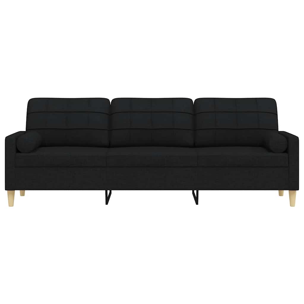 3-osobowa sofa z poduszkami, czarna, 210 cm, obita tkaniną