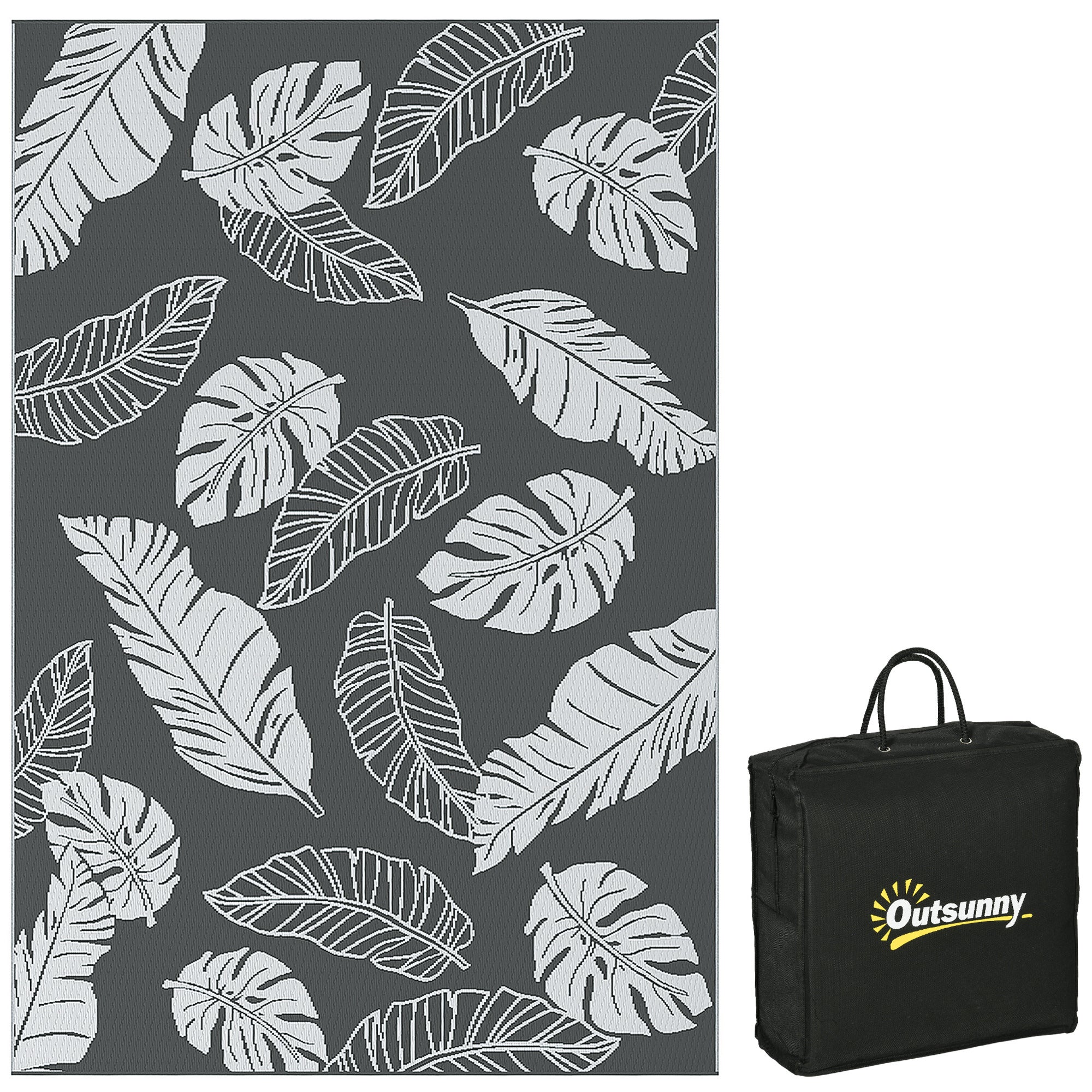 plastik Straw dwustronny RV dywan zewnętrzny z torba transportowa, 182 x 274cm, szary i biały