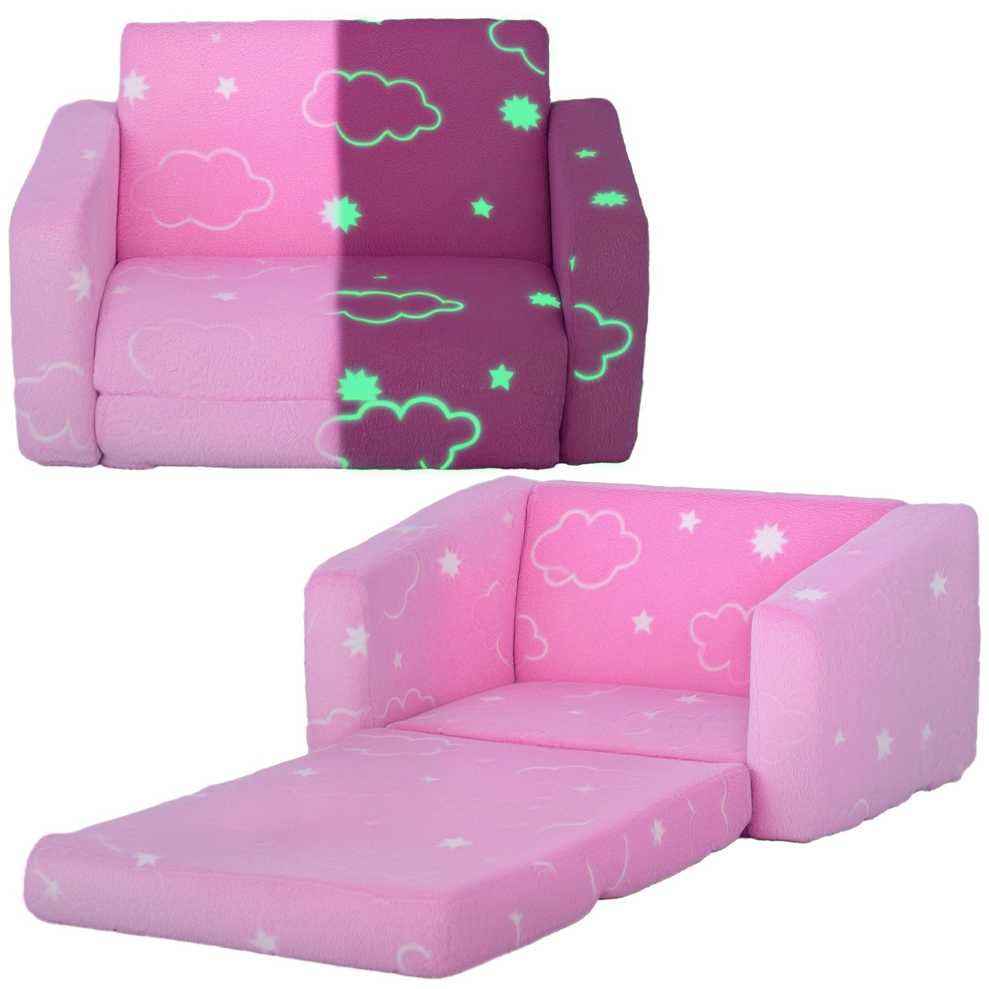 Składany 2-w-1 Baby sofa tapicerowane Bright tkanina wyposażony w Cloud Pattern Pillow i zmywalny pokrowiec różowy