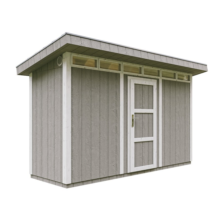 Domek ogrodowy z drewna, panele LP SmartSide 4 m² - z podłogą i płytkami bitumicznymi Dł. 161 x Szer. 412 x Wys. 239 cm - Timbela M902 - TUNDRA GREY