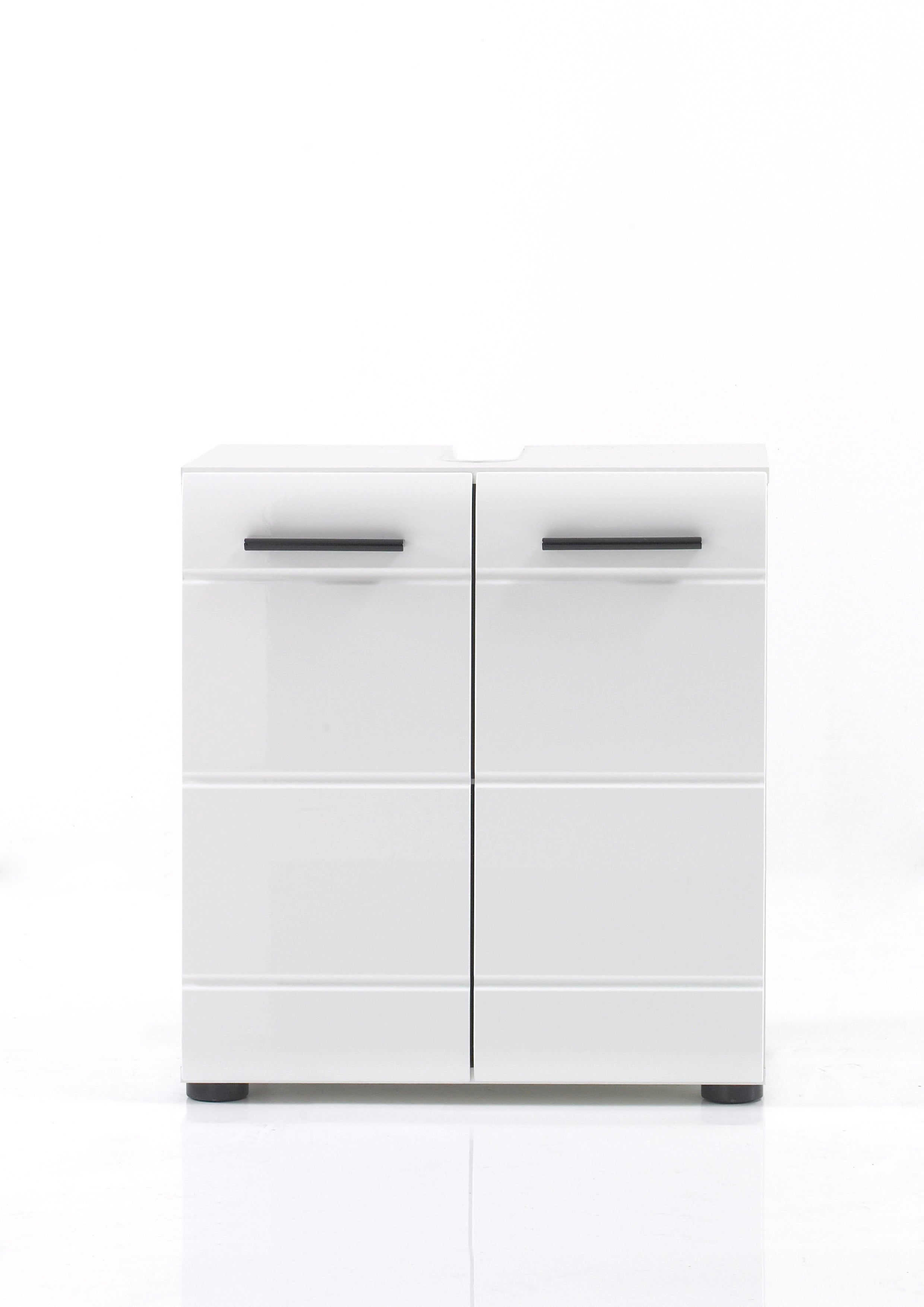 trendteam smart living - Mobile sottolavabo Skin Gloss per bagno, 60 x 56 x 31 cm, bianco con finitura ad alta lucentezza, con intaglio per sifone