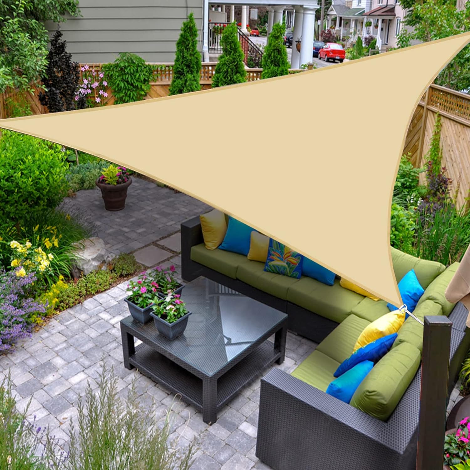 Sand Shade Sail Wodoodporna trójkątna markiza z tkaniny zaciemniającej PES Ochrona przed promieniowaniem UV do ogrodu zewnątrz Balkon tarasowy Kolor