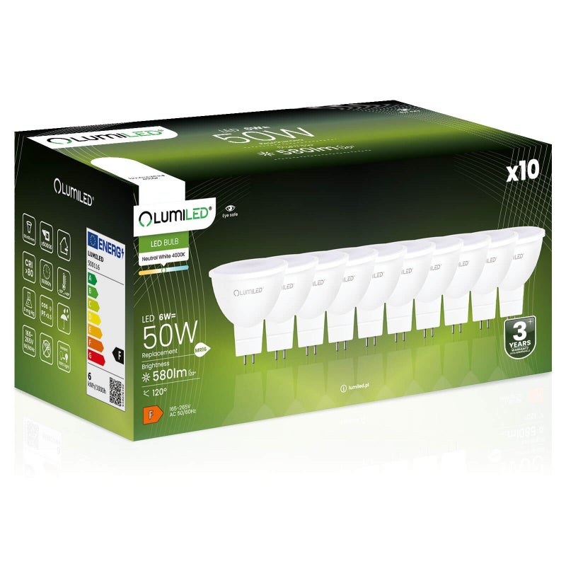 10x Żarówka Lumiled LED GU5.3 Reflektor MR16 6W = 50W 580lm 4000K Neutralna 120st