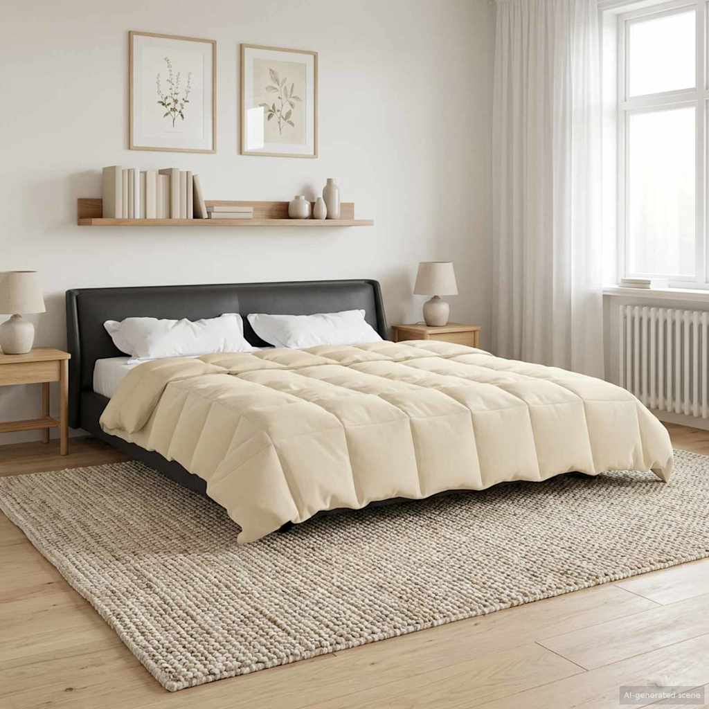 Kołdra na cały rok Kwiłtowany Kremowy 200 x 240 cm Mikrofibra vidaXL