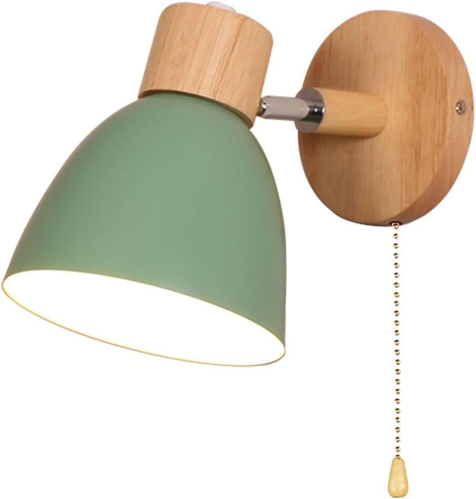 Zielona lampa ścienna z włącznikiem, gniazdo E27, lite drewno, odpowiednia do salonu, żarówka nie jest dołączona.
