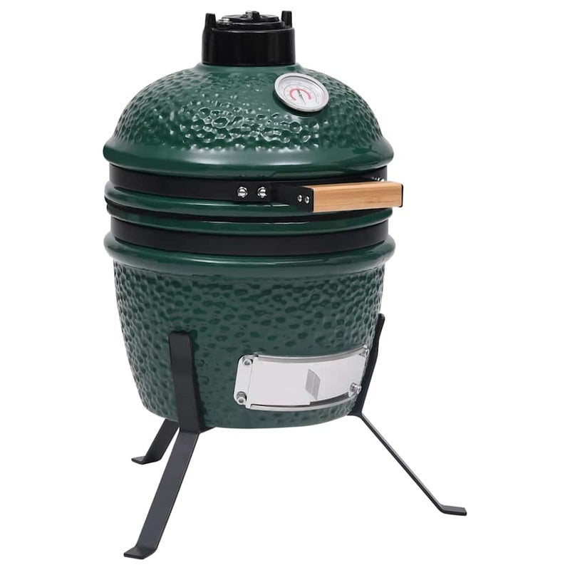 Grill Kamado Węglowy Okrągły z Wędzarnią Ceramiczny Zielony