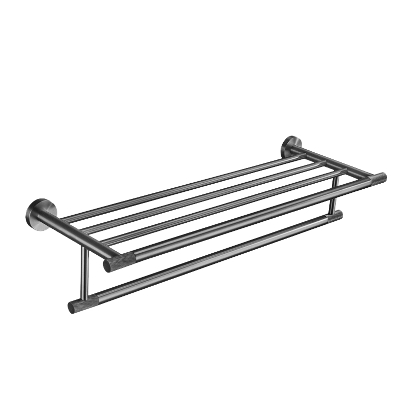Zestaw łazienkowy, szary, radełkowany, wieszak na ręczniki ścienny, materiał miedziany, długość 60 cm