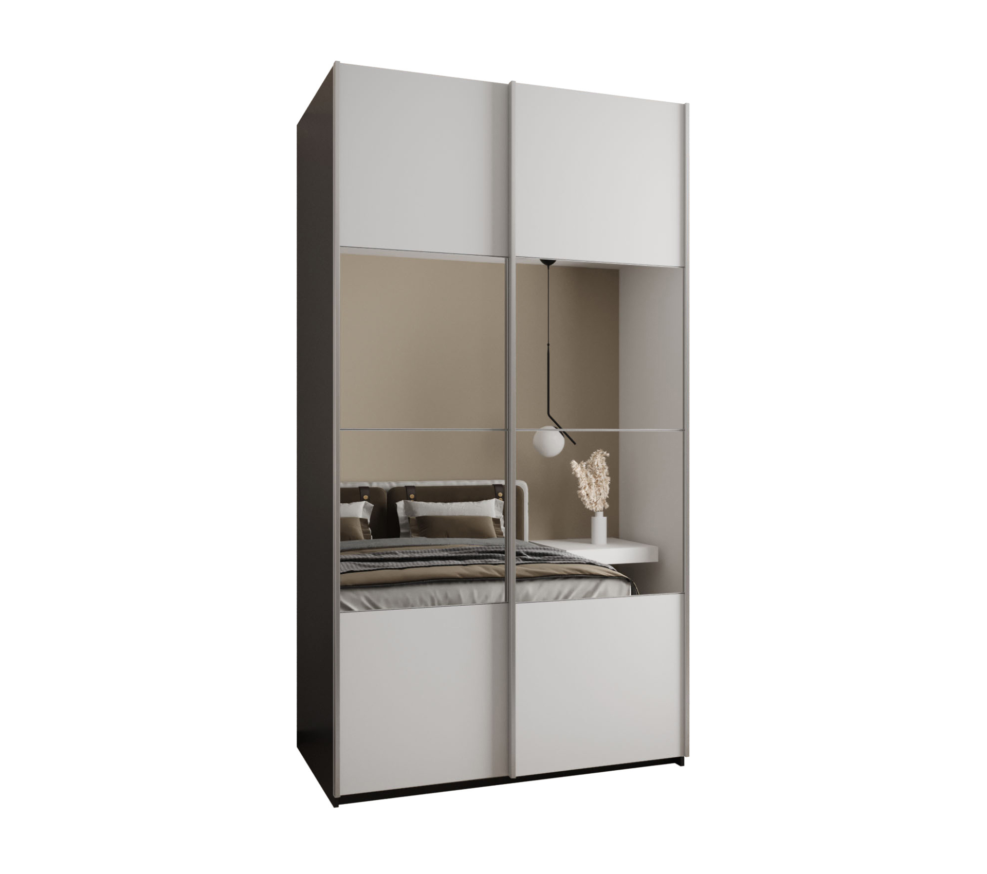 Szafa przesuwna wysoka Lux 4 130 x 64 x 245,5 cm czarny + biały + u. srebrny - Abiks Meble