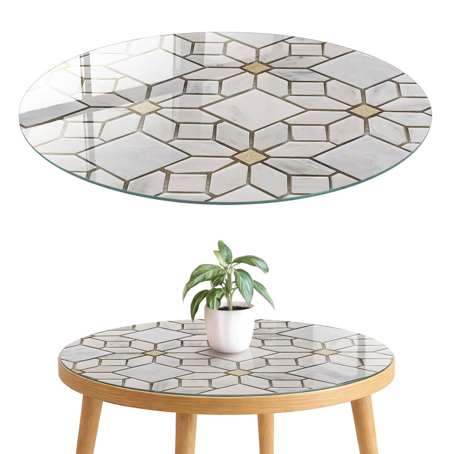 Nakładka szklana 4 mm z nadrukiem - odśwież stół, komodę lub szafkę fi70 cm Elegancka mozaika