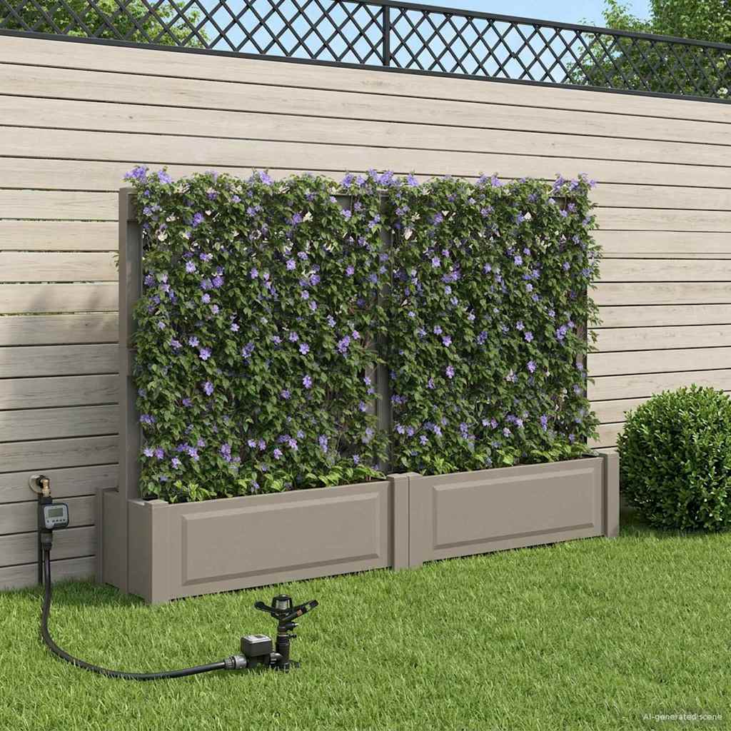 Duża donica z trelisem 2 pcs Szary 200 x 43 x 133,5 cm PP vidaXL