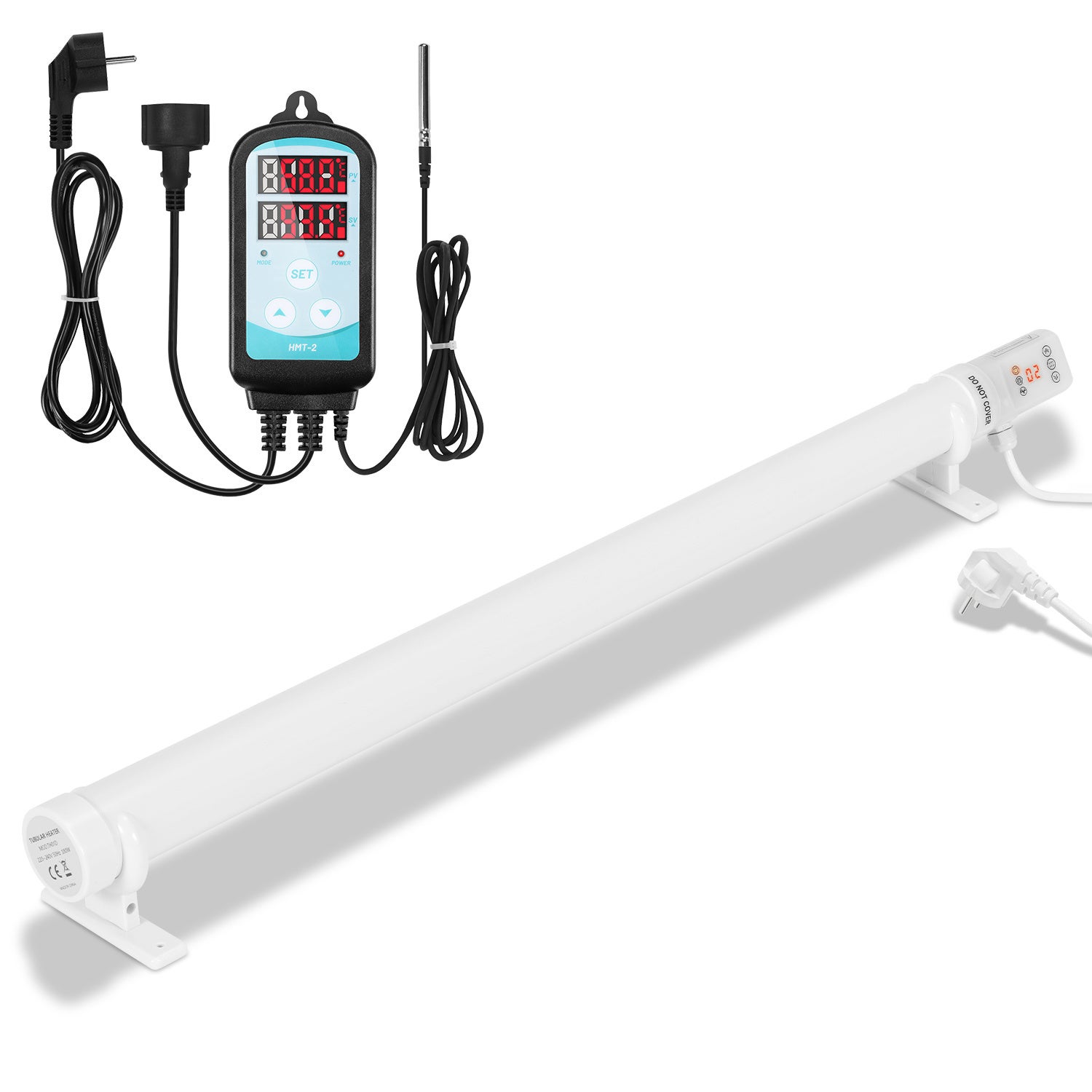 Elektryczny grzejnik rurowy 180 W do szklarni i hydroponiki, 950 mm, timer, cyfrowy regulator temperatury 3000 W w zestawie, biały