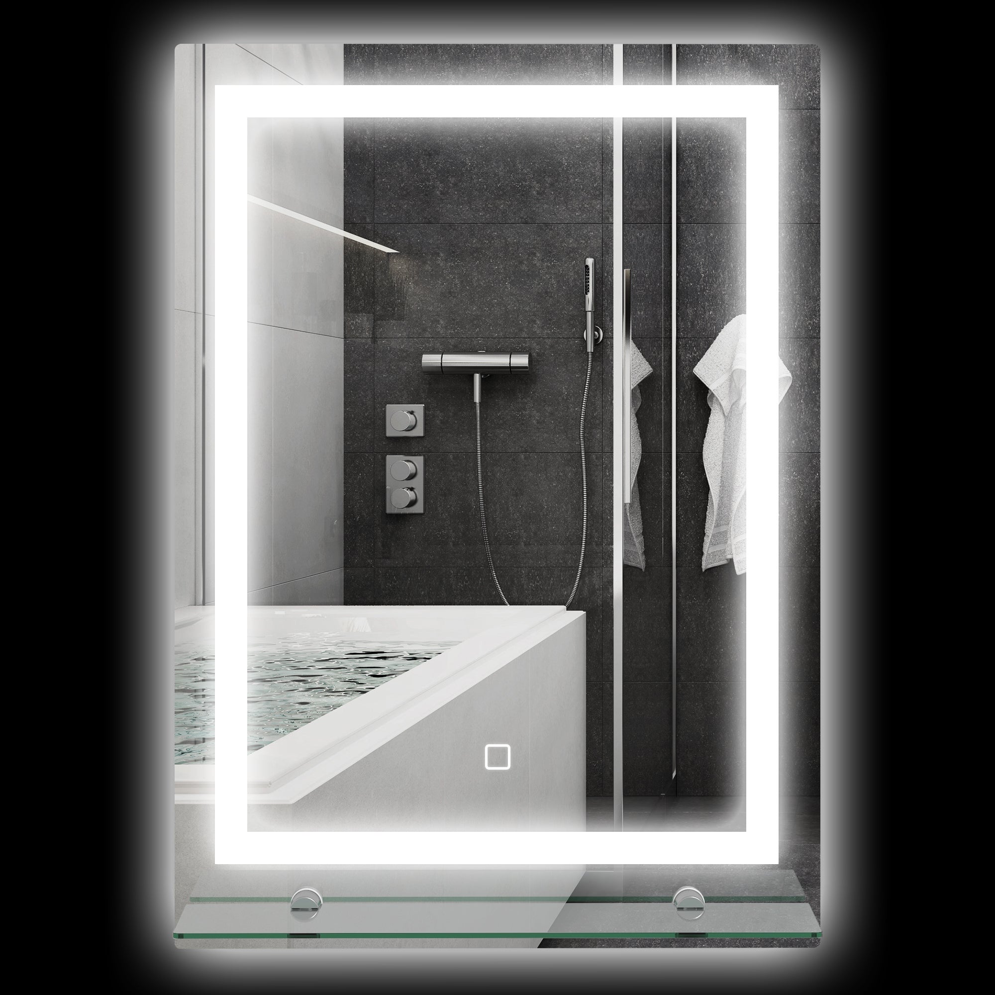 Lustro łazienkowe LED regulowane w 3 kolorach z półką szklaną, 50 x 12 x 70 cm, srebrne