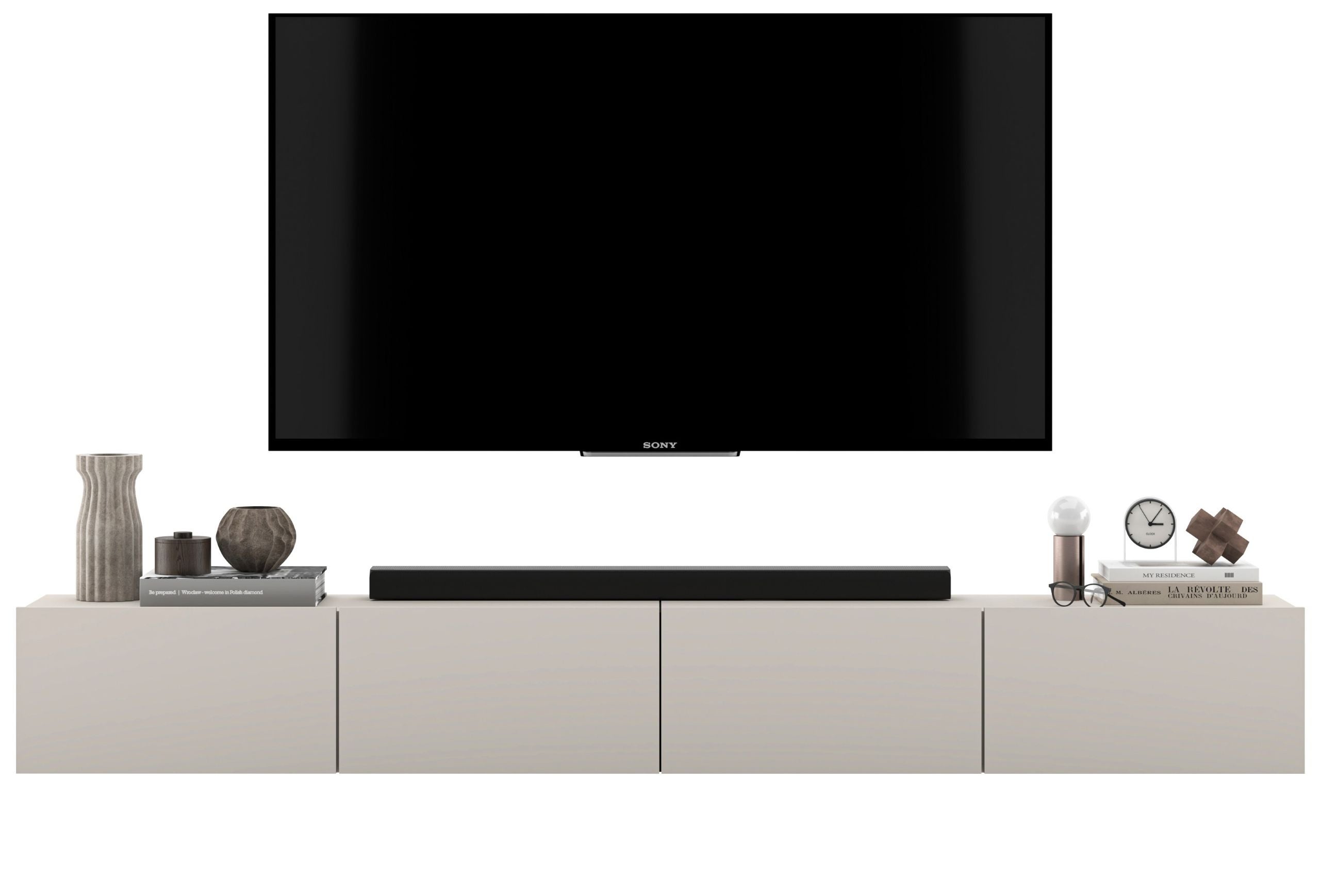 Wisząca szafka RTV Loft 240 cm kaszmir mat, komoda RTV pod telewizor do salonu