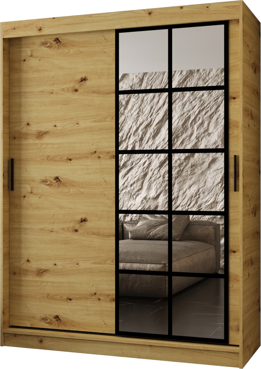 Szafa przesuwna z lustrem ORLANDO 150 x 62 x 200 artisan + u. czarny