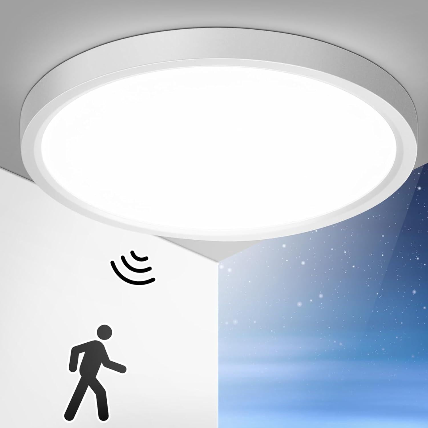 Ineasicer 30 cm Lampa sufitowa LED z czujnikiem ruchu, 24 W, 2400 lm, 6000 K, lampa do korytarza z czujnikiem ruchu