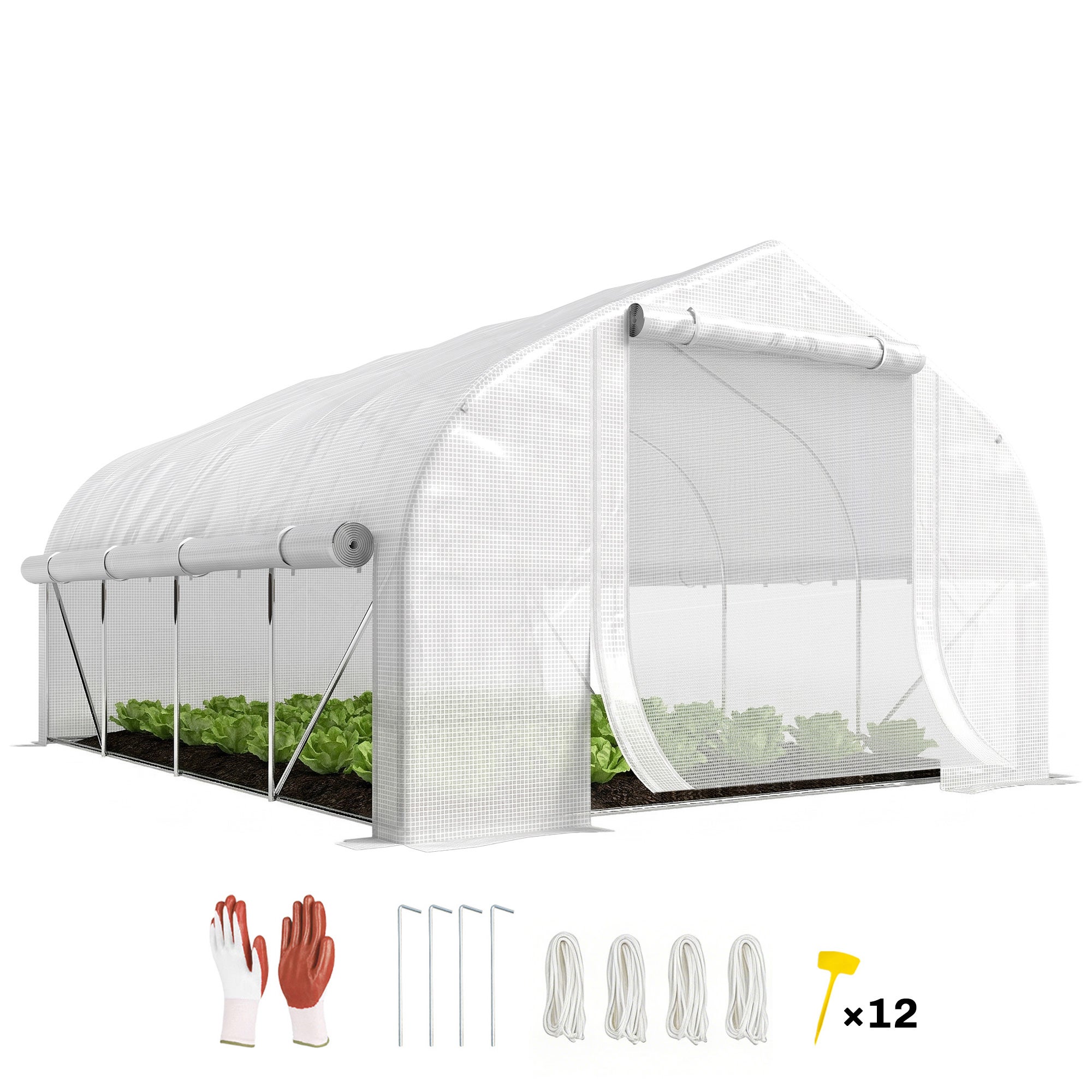 Tunel ogrodowy 12 m², tunel ogrodowa z drzwiami i 8 oknami, pokrowiec PE 140 g/m² 400 x 200 x 200 cm biały