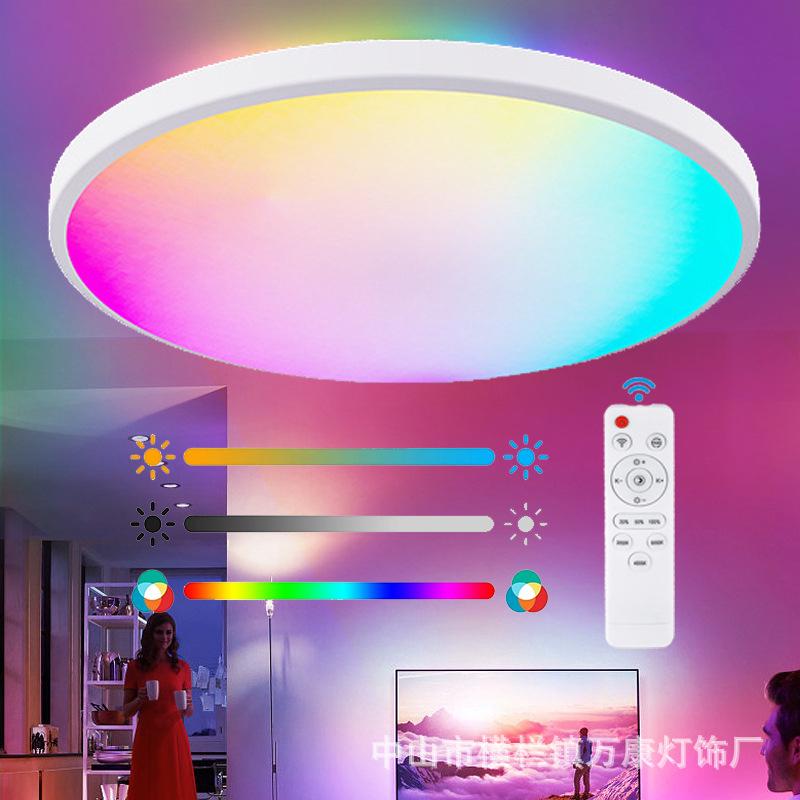 Lampa sufitowa LED RGB, 24 W, ściemnialna, z pilotem, średnica 30 cm, panel o temperaturze barwowej 2700 K-6500 K, nowoczesne oświetlenie okrągłe