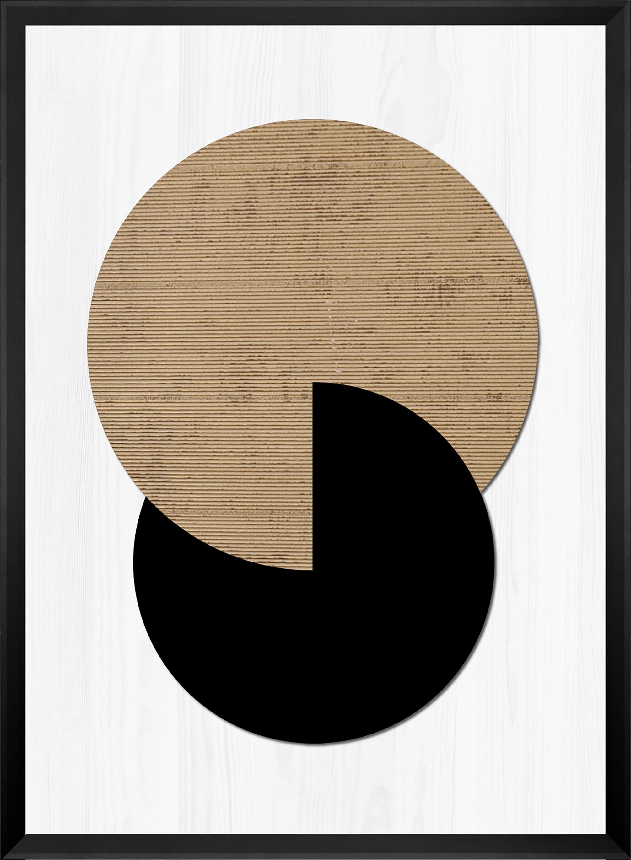 Obraz drukowany w ramie Abstrakcyjny prostokątny 52 x 72 cm. MDF Czarne koła. Czarna rama.
