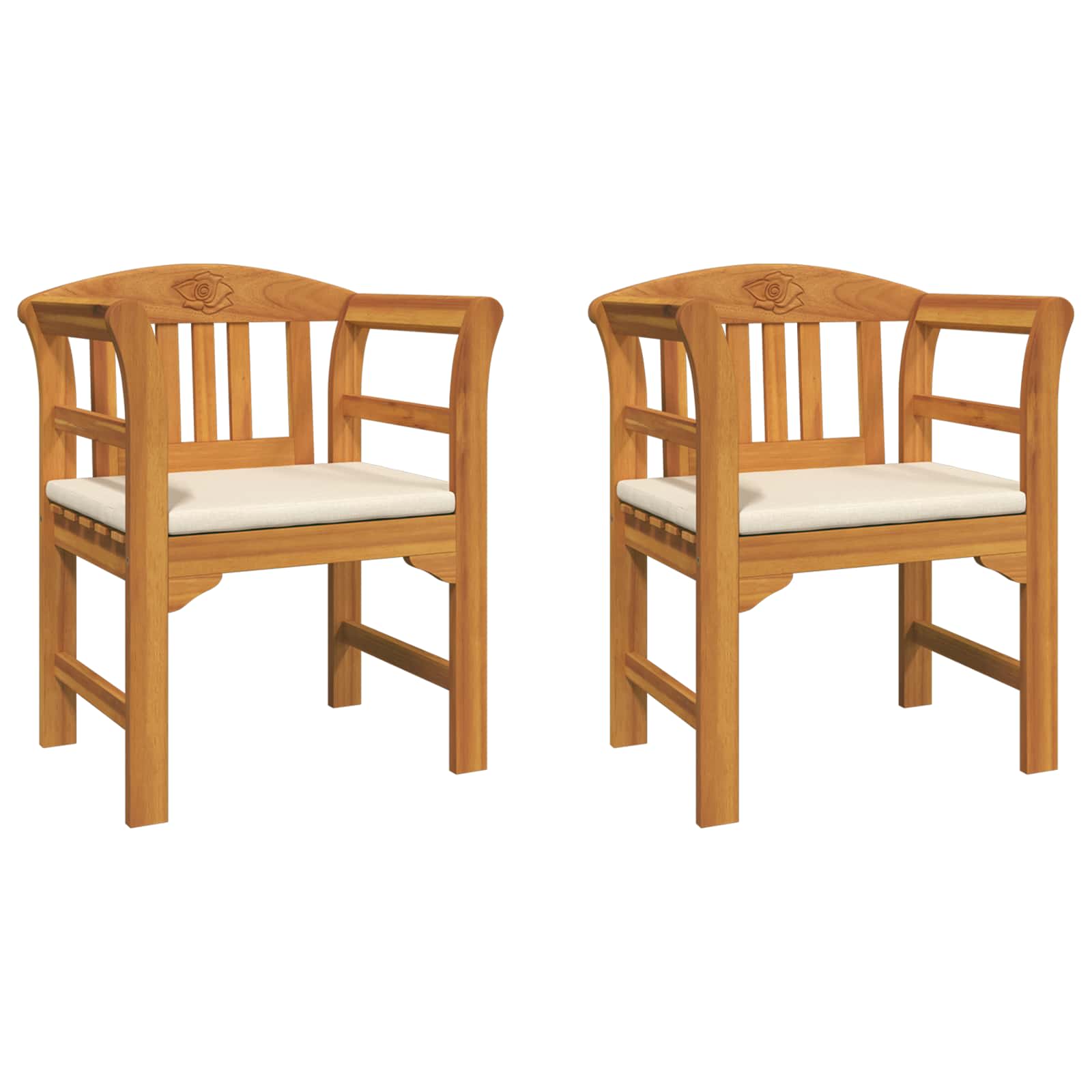 2x Krzesło Ogrodowe z Podłokietnikami Drewniane Kremowobiałe