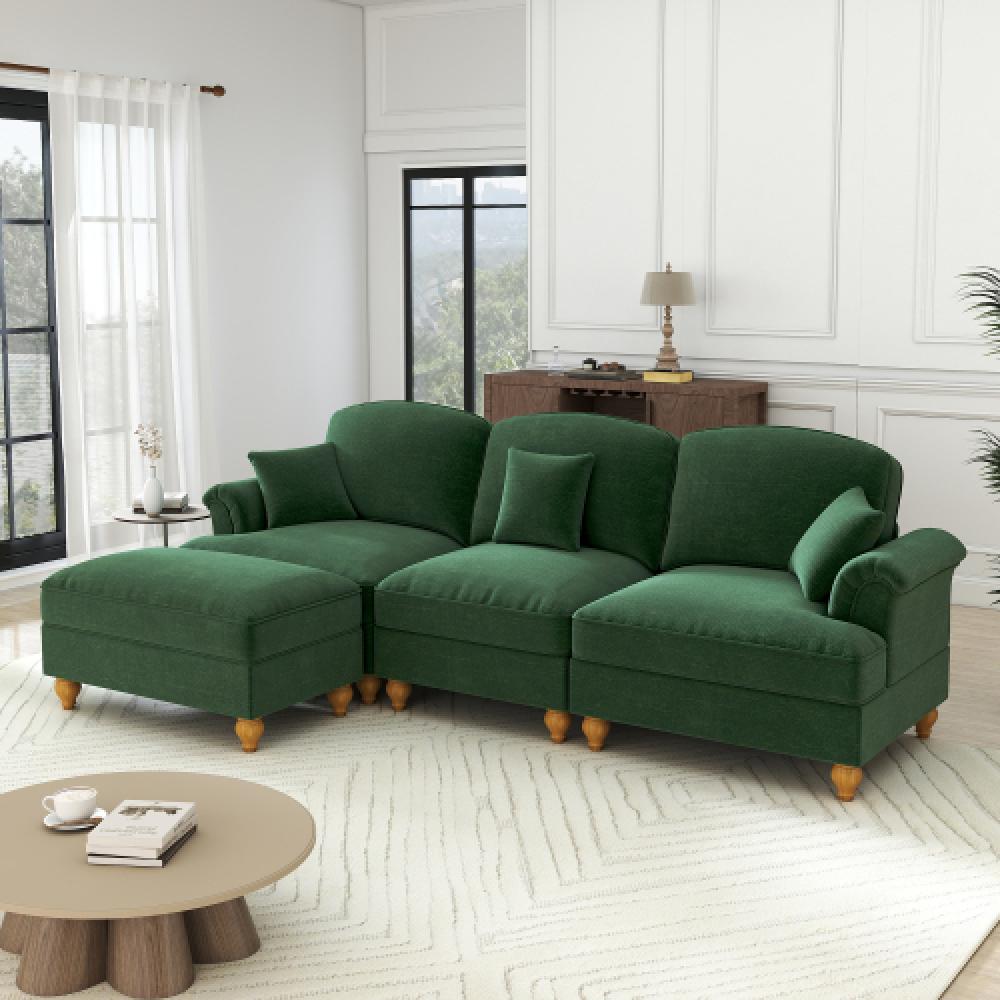Elegancka, 3-osobowa sofa w stylu średniowieczno-nowoczesnym, z rozszerzanymi podłokietnikami, zdejmowanym błotnikiem