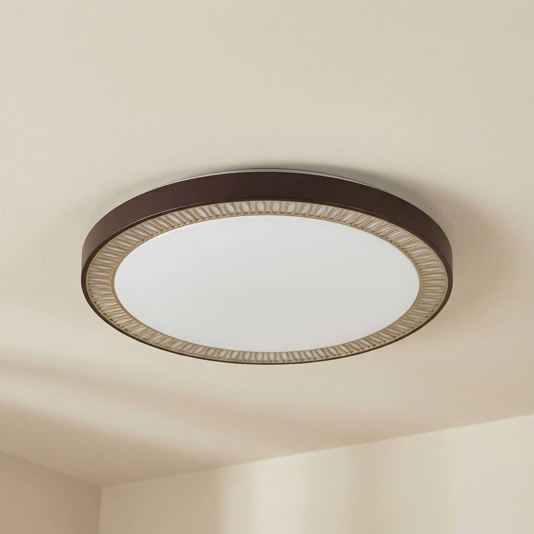 Plafon okrągły z pilotem Matea LED 40W Odcienie bieli 3200lm brązowo-biały wym:7,5x50x50cm IP20 Rabalux
