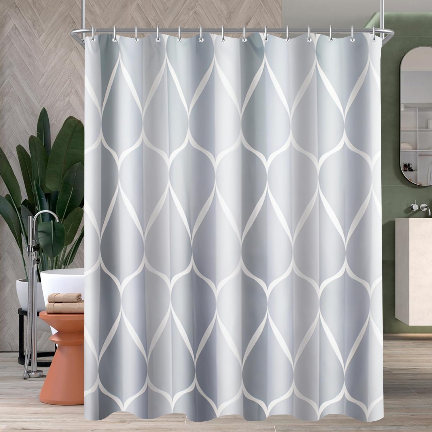 Zasłona prysznicowa 180 x 200 cm - Wzór kropli wody - Obciążony brzeg - Materiał odporny na pleśń - Wodoodporny - Zmywalny - Materiał poliestrowy - Do