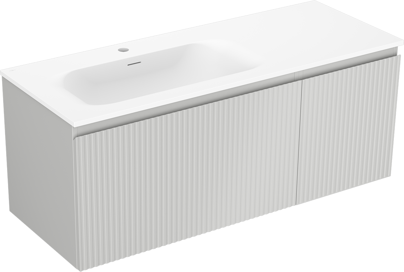 Mexen Rivel szafka łazienkowa 120 cm z umywalką Vela lewą, 1S, 1D, ryflowana, szara mat/biała mat - 91A23-12047-3-BBFF62-W23L01