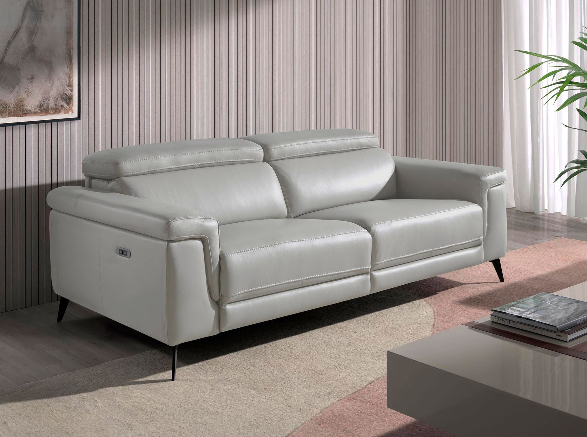 ANGEL CERDA Szara skórzana sofa 3-osobowa