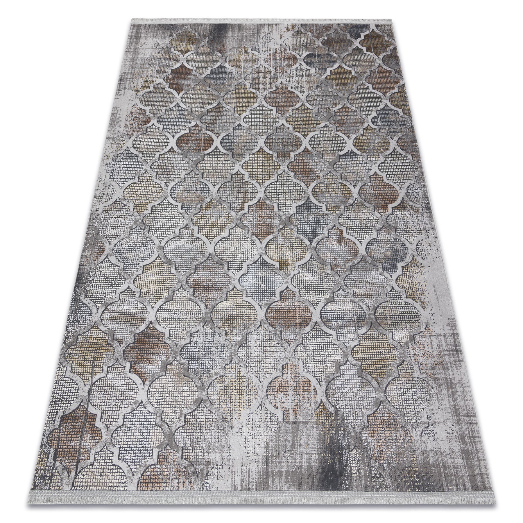 Dywan LUCE 75 nowoczesny Koniczyna marokańska, vintage przecierany - Strukturalny szary / musztarda 173x270 cm