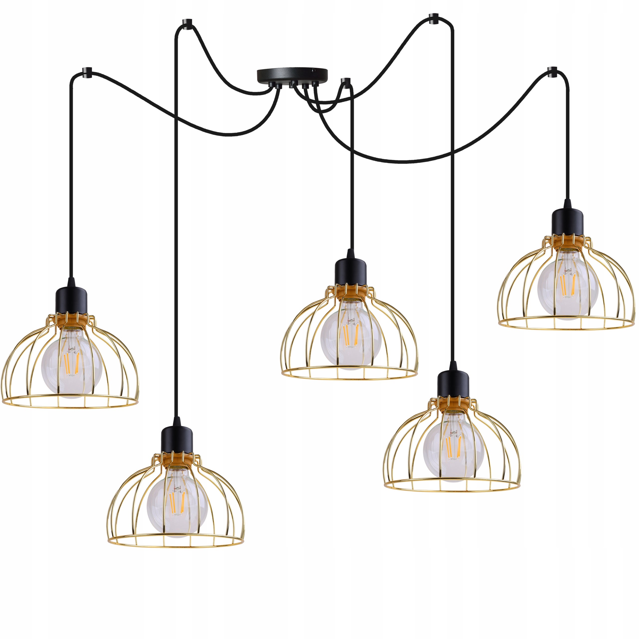 Lampa sufitowa wisząca Light Home LH Spider Mobi 5x E27 abażur druciany złoty nowoczesna