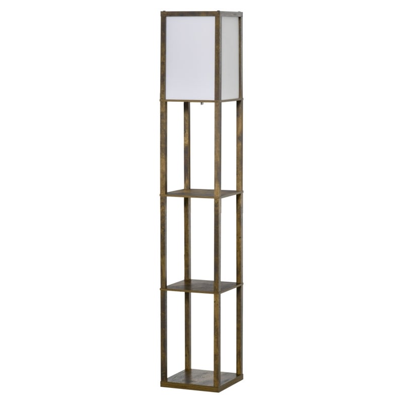 Lampa podłogowa z półkami, wykonana z drewna, 26 x 26 x 160 cm, do salonu/sypialni (żarówka nie jest dołączona)