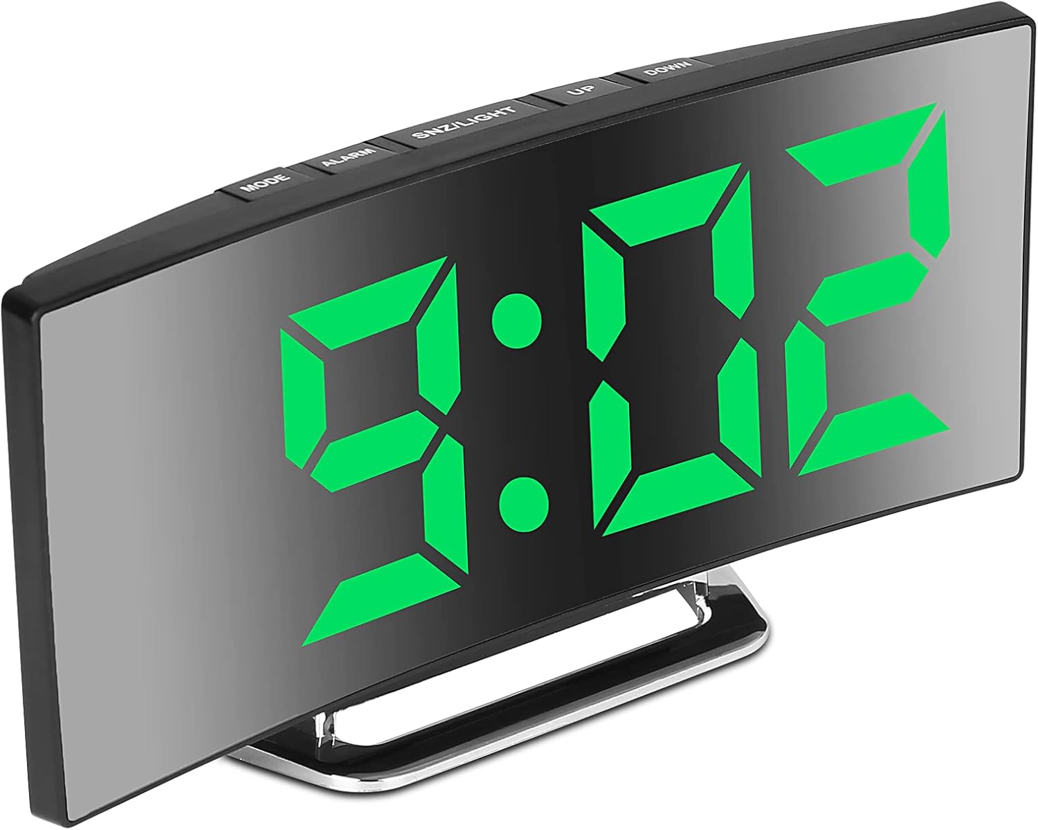 Cyfrowy budzik do sypialni, 7-calowy ekran lustrzany LED, 2 poziomy jasności, format 12/24-godzinny, temperatura, data, lampka nocna, funkcja drzemki