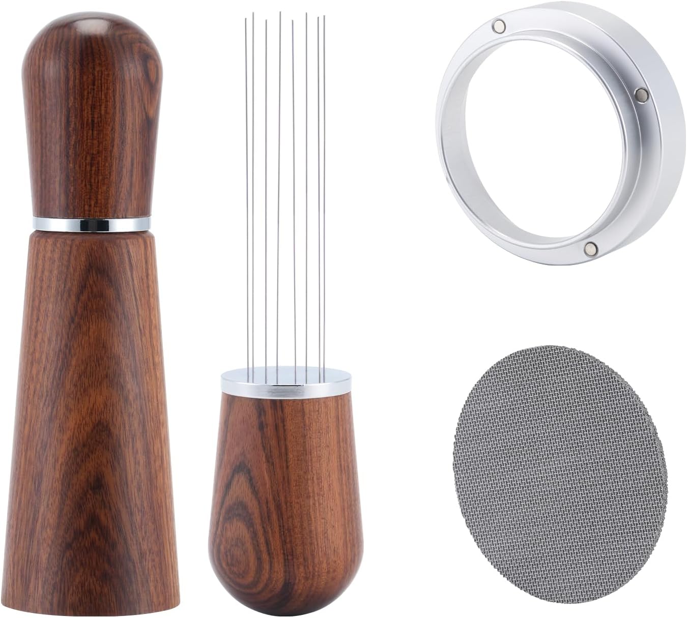 Zestaw do espresso 51 mm, pierścień dozujący, filtr ze stali nierdzewnej | Zestaw akcesoriów do espresso 51 mm z palisandrem, pierścieniem aluminiowy